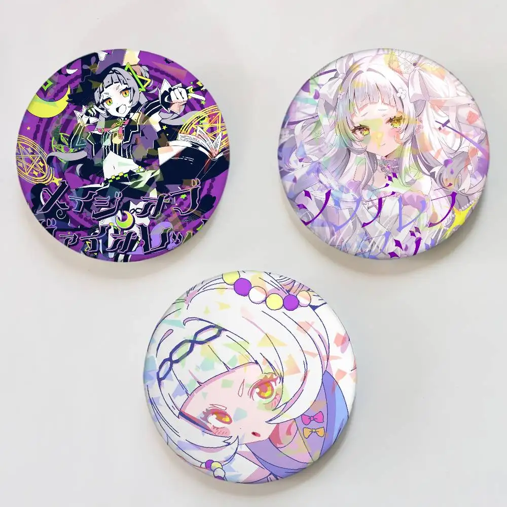 Vtuber Murasaki Shion Round Badge Lapel Pins for Backpacks Briefcase Laser Brooch Clothes Gifts