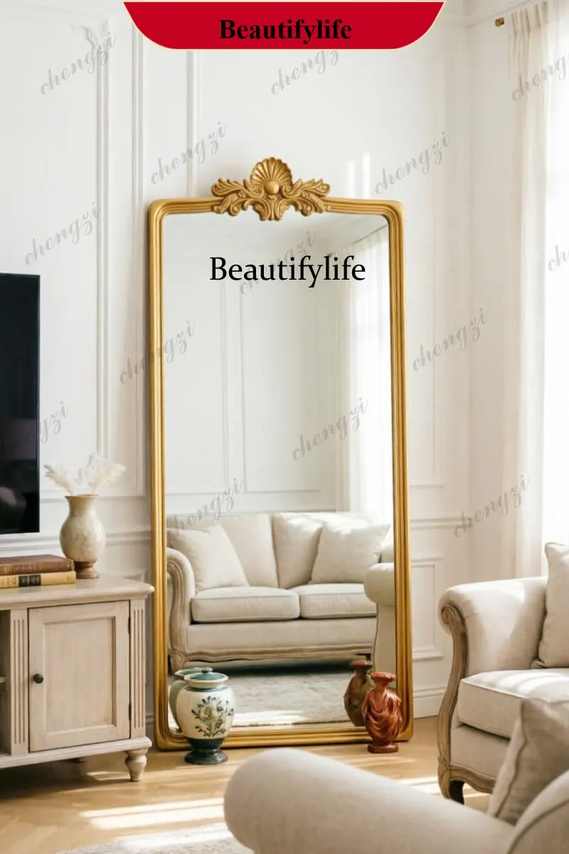z183 French retro carved full-length mirror floor-to-ceiling bedroom living room fitting mirror rectangular luxury, decorative m