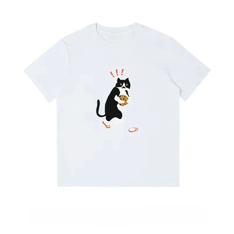 

Summer Men's Short Sleeve Fun Cat Couple Printed Half Sleeve Casual Loose Heavy Cotton T-Shirt Men - Autumn and winter innerwear