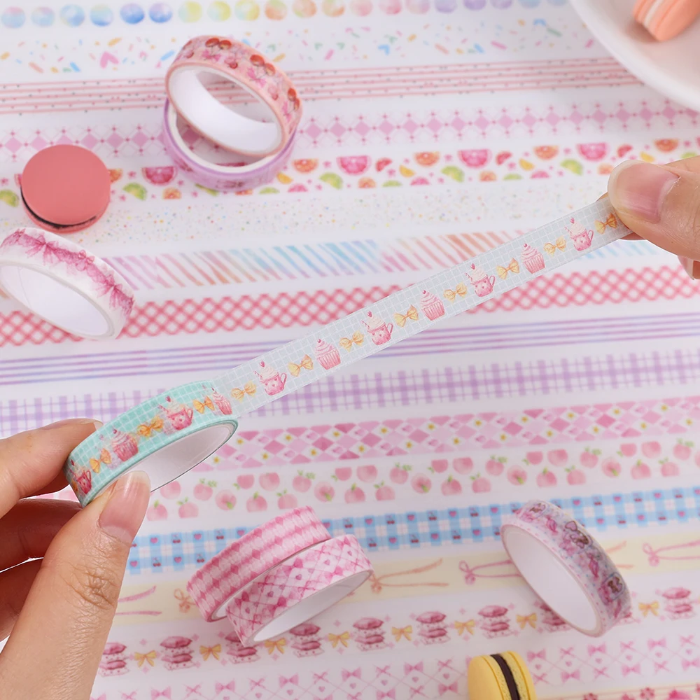 20 Rollen Makronen-Farbige Washi-Tapes mit Kirsch-Dessert-Motiven, Dekorative Klebebänder für Tagebücher, Scrapbooking und Planer-Zubehör – Detail 7