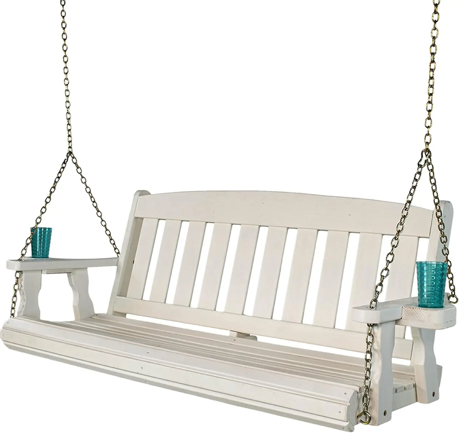 Heavy Duty 800 Lb Mission Treated Porch Swing With Hanging Chains And Cupholders (5 Foot, Semi-Solid White Stain)