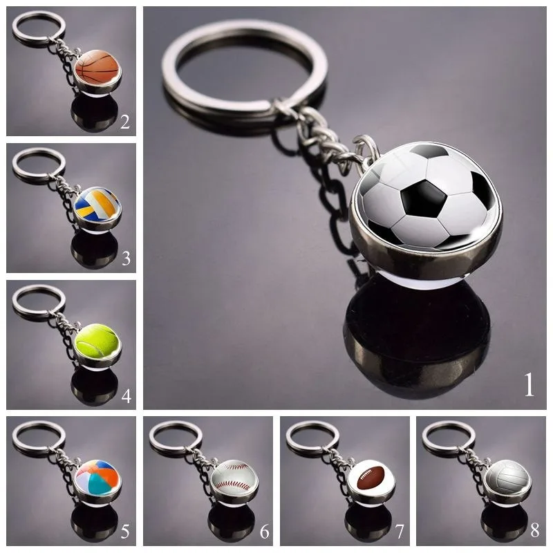 Soccer Keychain Glass Ball Keychain Ring Basketball Volleyball Baseball Tennis Small Pendant Jewelry, Backpack Pendant