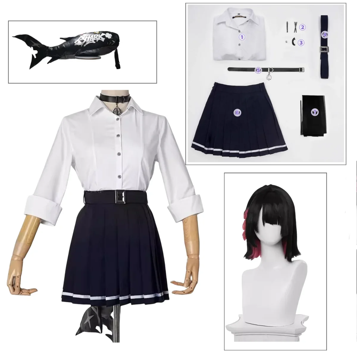 

Ellen Joe Cosplay Costume Game Zenless Zone Zero Wig Cute Shark Girls JK School Uniform Skirt Woman Kawaii Carnival Suit Stock