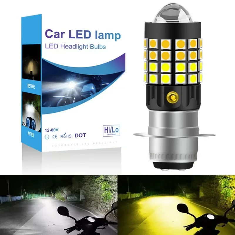 New 12-80v motorcycle LED headlights P15D PH7, dual-color yellow and white motorcycle headlights