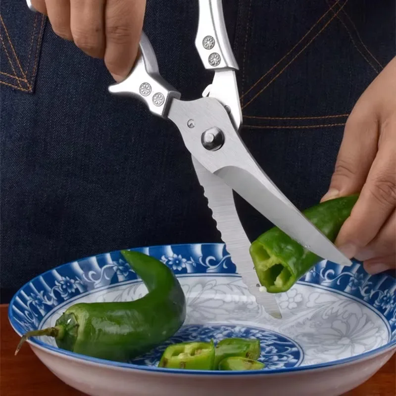 مقص مطبخ من الفولاذ المقاوم للصدأ مقص عظم الدجاج مقبض بلاستيكي مقص متعدد الوظائف مطبخ منزلي مثالي #3