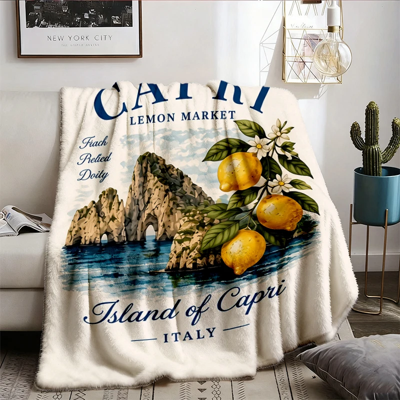 Capri Soft Blanket Vintage Summer Comfy Blanket Italy Holiday Lemons Amalfi Coast Mediterranean Lemon Soft Blanket