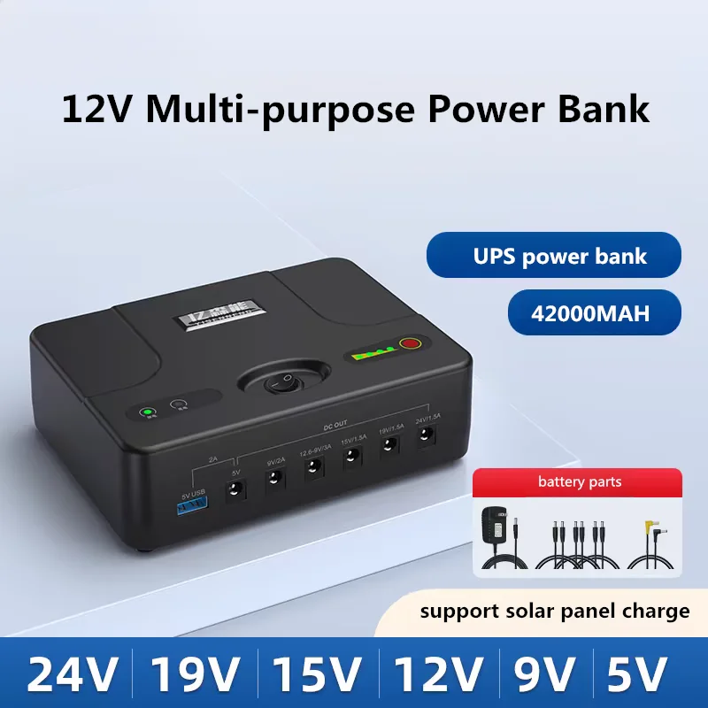 

24V 19V 15V 12V 9V 5V 42000MAH 24000MAH Li ion UPS Battery for Router/monitor/cellphone/LED lights Multi-Purpose Power Bank