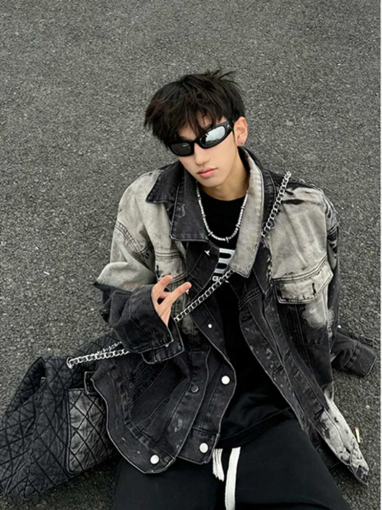 

Bla American Sle Vintage Men's Denim Jaet Casual Baseball orm High Street Faion Outerwear for Autumn Season