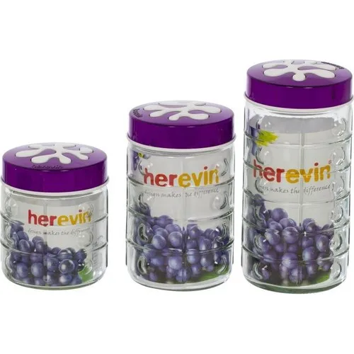 Herevin Three Sizes Button Glass Jar Purple