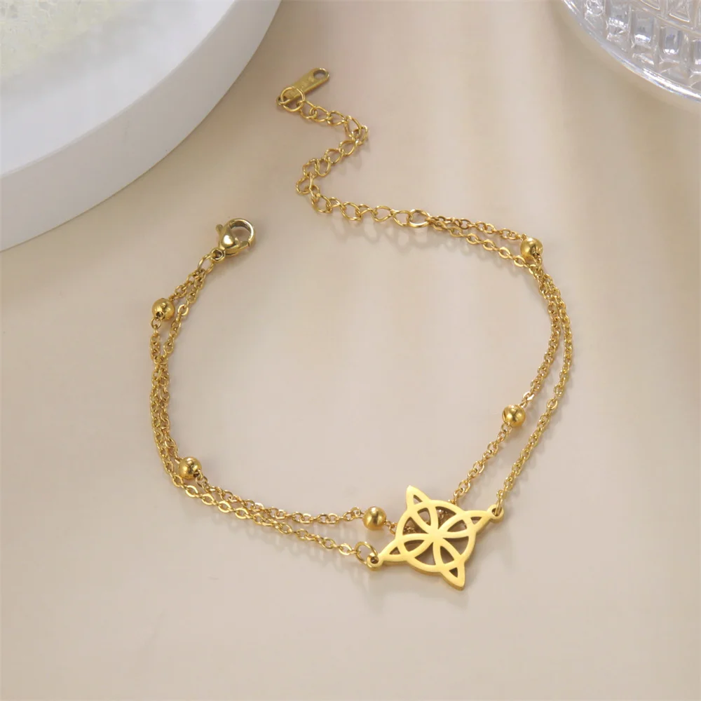 Frauen Bohemian Layered Keltische Knoten Fußkettchen Sommer Strand Perle Kette Auf Fuß Hexe Knoten Knöchel Armbänder Für Frauen Bein Kette Schmuck – Detail 9