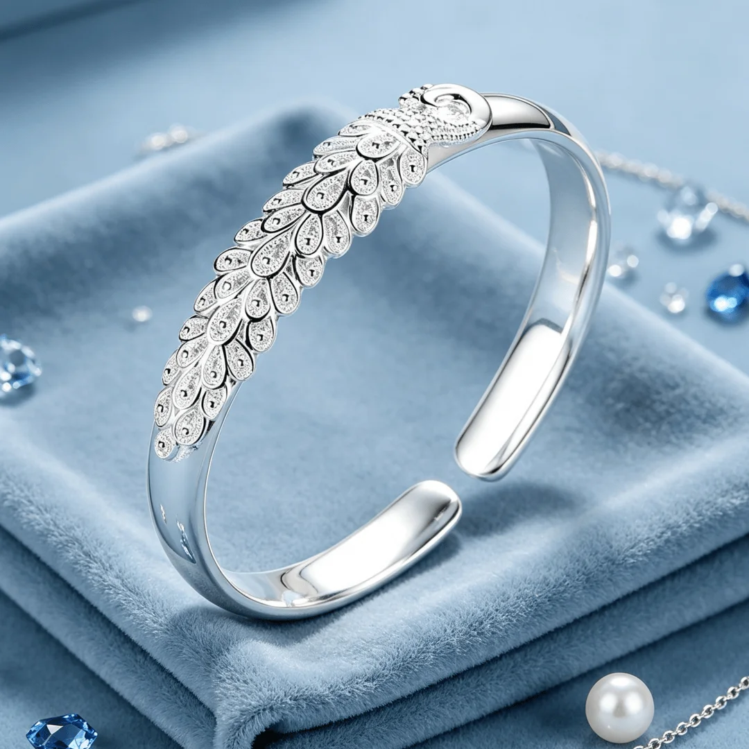 Original designer 925 sterling silver elegant Peacock opening screen bracelet Bangles for women fashion party wedding jewelry