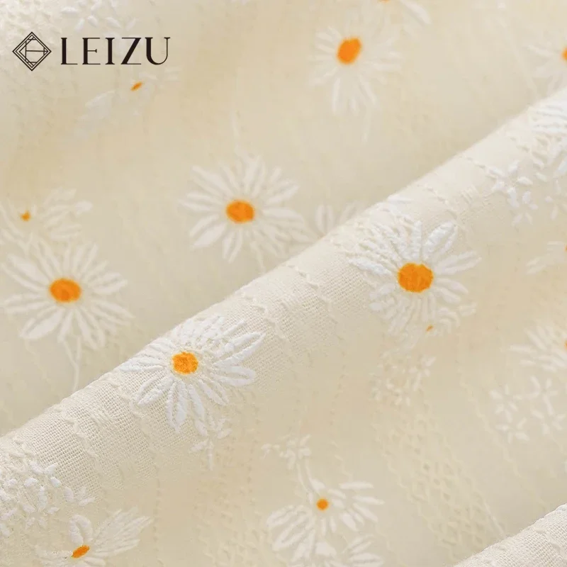 1M/2M/5M 100% Cotton Fabric Ribbed Jacquard Daisy Print Pastoral Fresh DIY Shirt Skirt Curtain Tablecloth Home Textiles