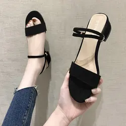 2024 New Women Sandals Chunky Heels Slides Summer Sandal Elegant  Shoes Women Slipper Big Size Fashion Summer Sandal Women