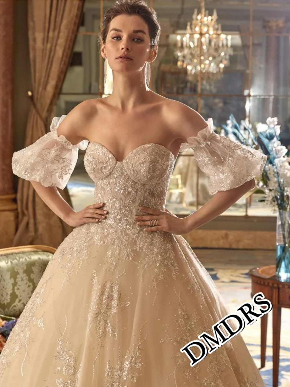 

DMDRS Romantic Sweetheart Wedding Dress Classic A-Line Bridal Gowns Formal Appliquéd Floor-Length Wedding Gowns Vestidos De Novi