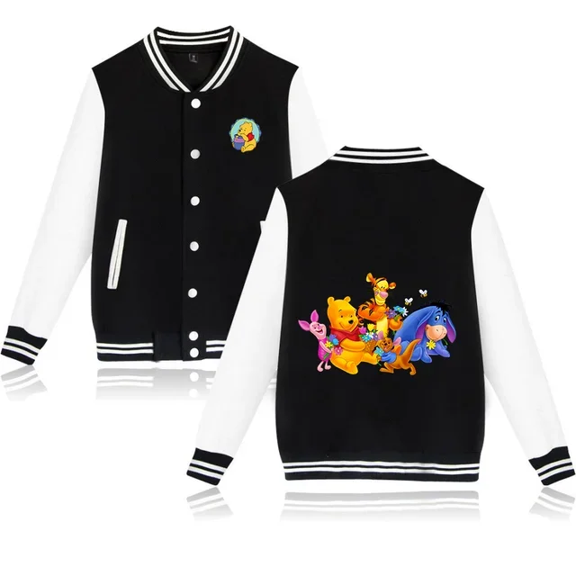 Disney Winnie The Pooh แจ็คเก็ตฮิปฮอปฮาราจูกุ, เสื้อโค้ทสไตล์สตรีทแวร์แนวสตรีทสไตล์ jaket baseball ทรงหลวมเด็กหญิงเด็กชาย