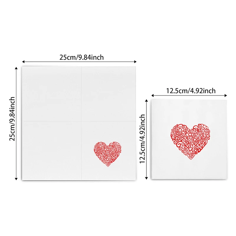 

100Pcs 33×33CM 3-layer Gold foil napkin Valentine's Day household tissue with big heart pattern