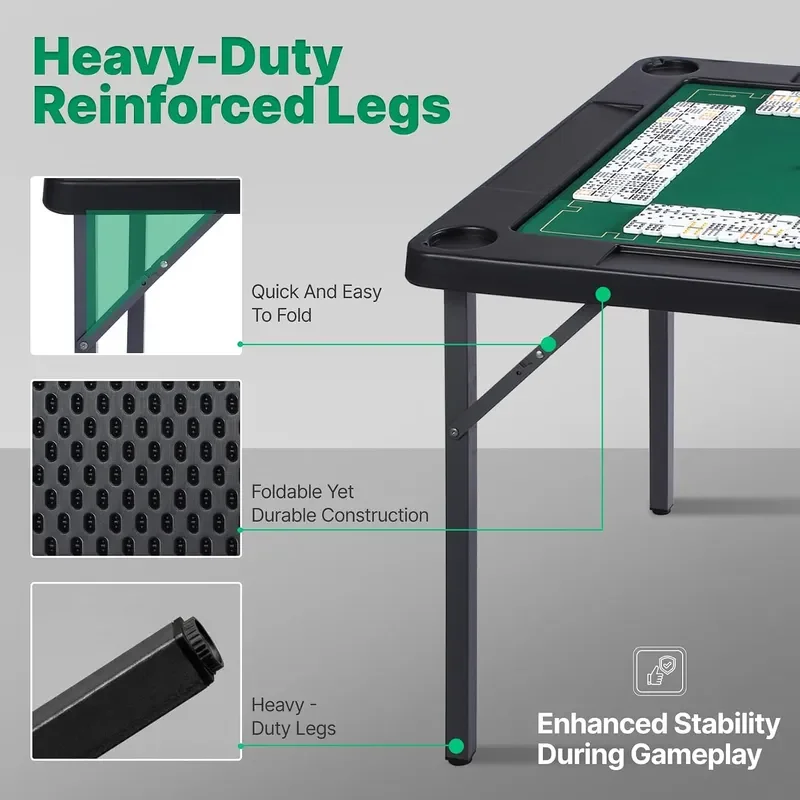 35 Folding Game Table with Cup Holders Domino and Mahjong Table with Heavy Duty Legs Double Sided Mat and Storage Bag