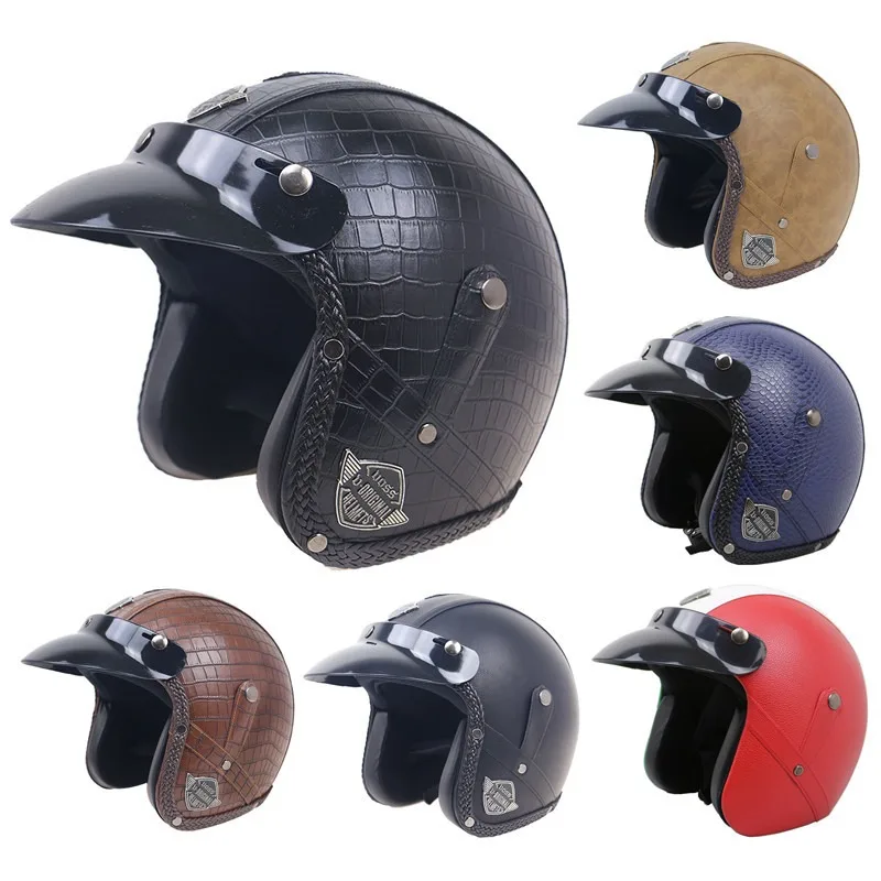 

Motorcycle Accessories High-end Leather Helmet Retro Motorcycle Half Helmet Riding Protective Helmet A Variety of Colors