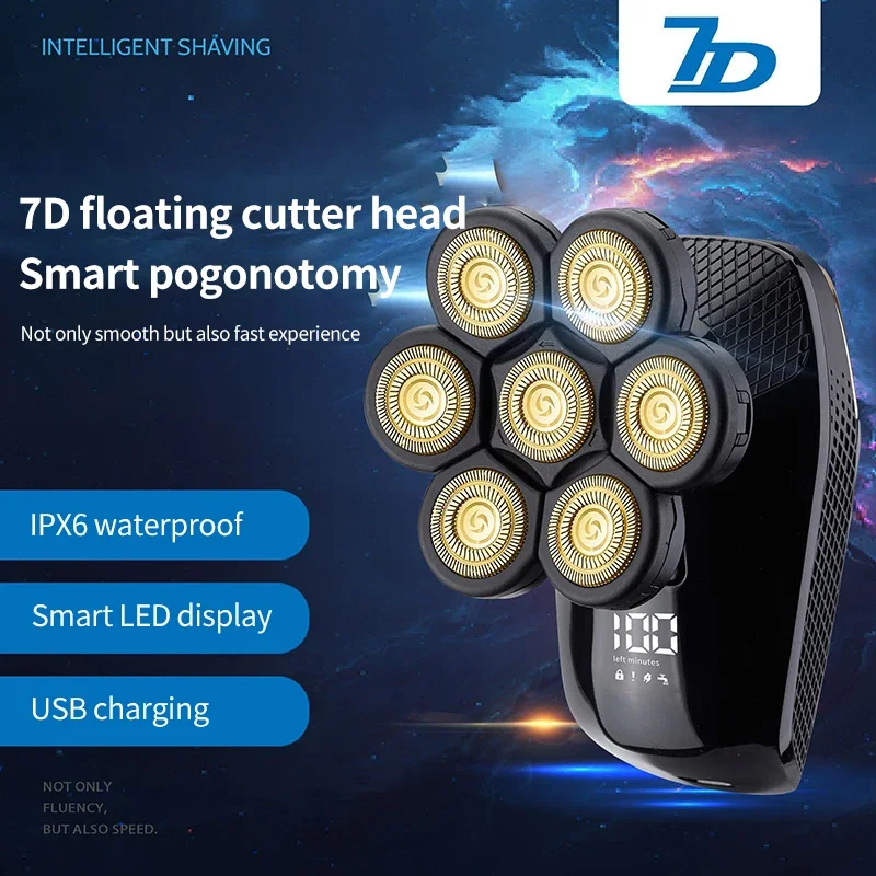 New Electric 7D Shaver Independently 7 Cutter Floating Head IPX6 Waterproof Razor Multifunction USB Rechargeable Trimmer for Men