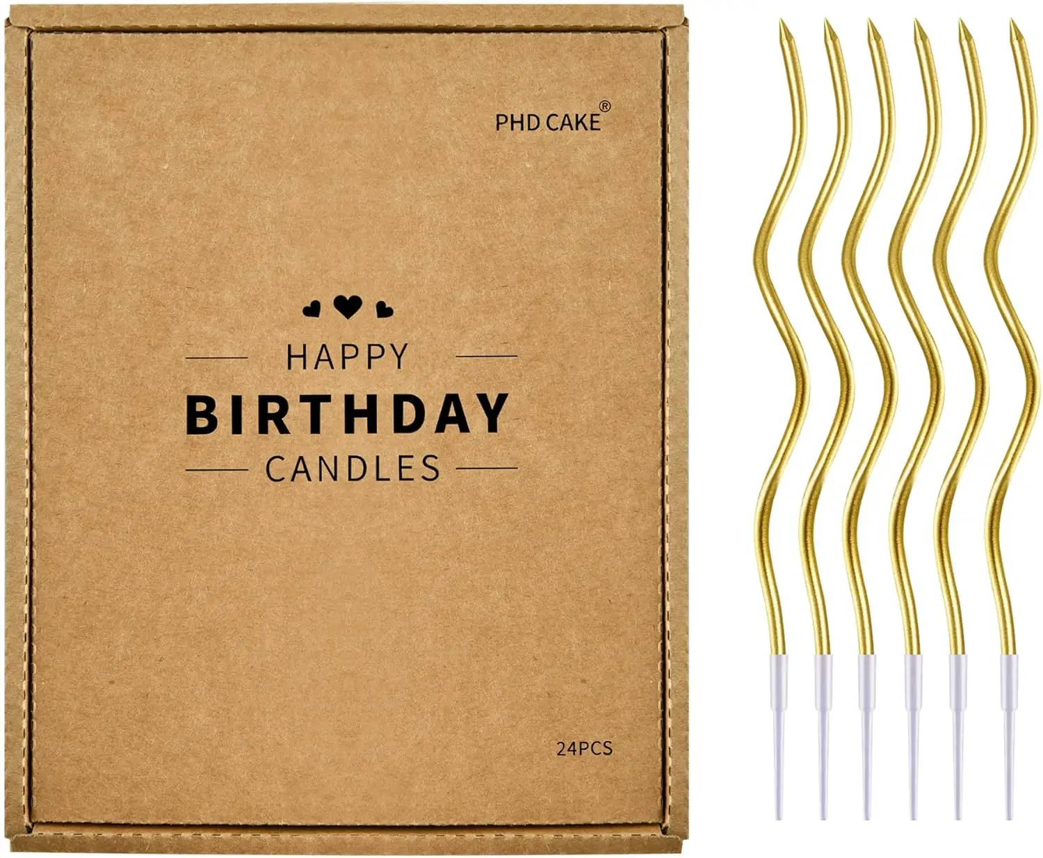 24-Count Gold Spiral Long Thin Metallic Birthday Candles, Cake Candles, Birthday Parties, Wedding Decorations, Party Candles