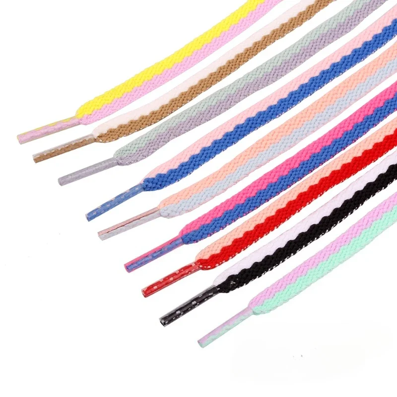 A Pair Trendy Mixed Color Flat Shape Shoelaces Durable Men Women Fashion Laces Casual Sneakers Canvas Sports Shoe Accessories