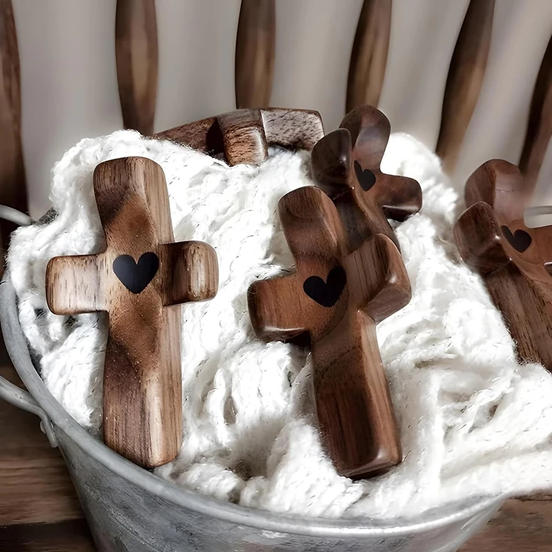 Wooden Crucifix Comfort Holding Cross Pocket Small Size Handheld Christian Prayer Cross Stress Relief Encouragement Gift