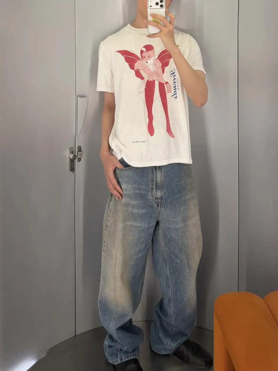 OL Style 26SS White Mechanical Angel Anime Printed Crew Neck Short Sleeve Casual T-Shirt