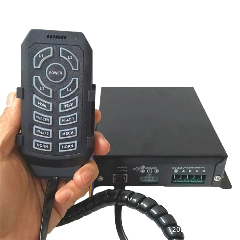 DC12V 200W 8 Tones Alarm Emergency Vehicle Siren Amplifier,Handheld Controller,4 Light Output Control, Microphone PA System