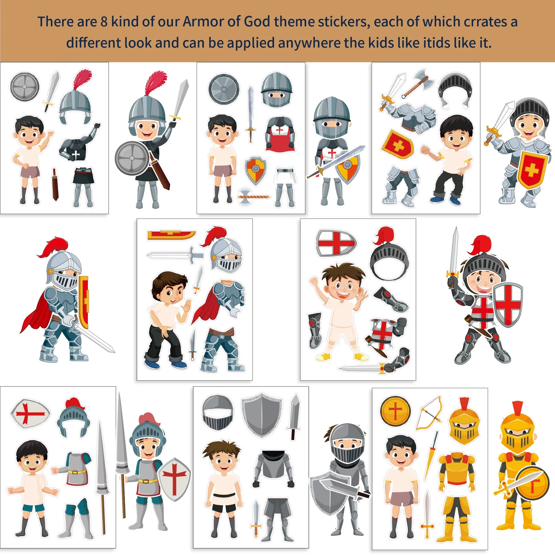 Maak je eigen ridder DIY-stickers voor kinderen jongens meisjes aankleden Cavalier montage puzzelstickers kinderfeestcadeaus