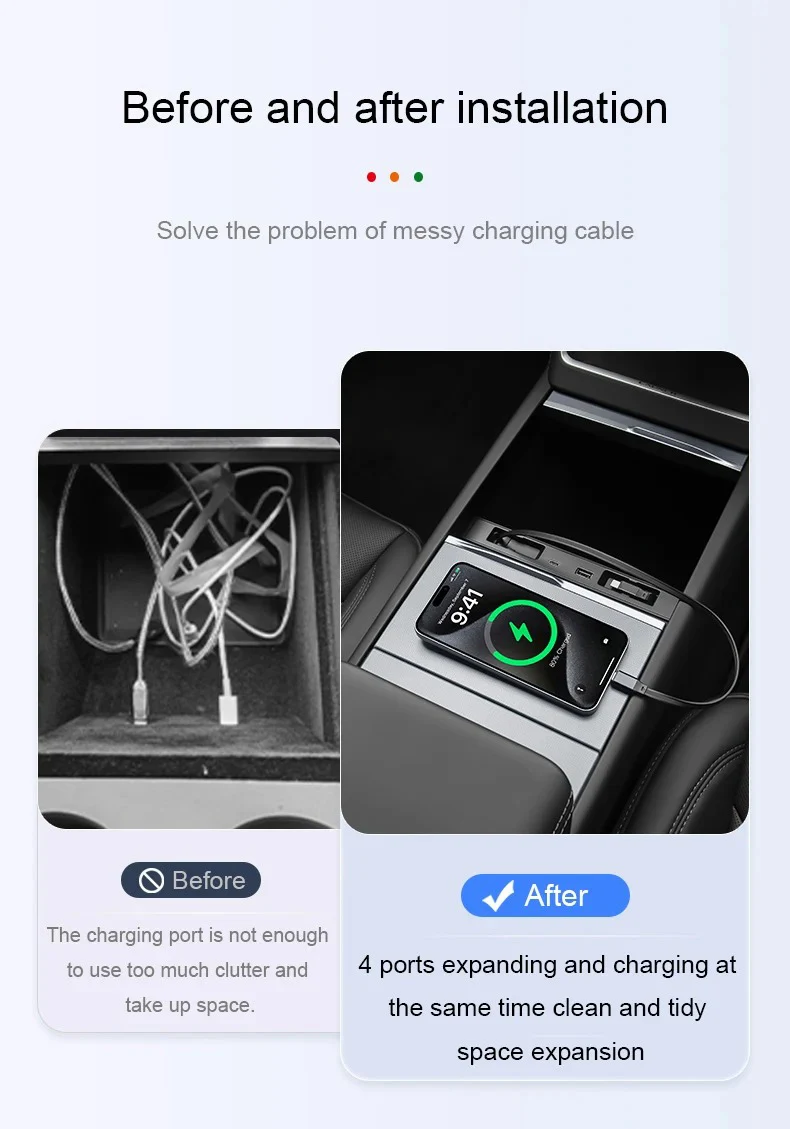 For Tesla Model Y Juniper Fast Charger USB Shunt Docking Station for Model 3 Highland Sunken Adapter Powered Splitter Extension
