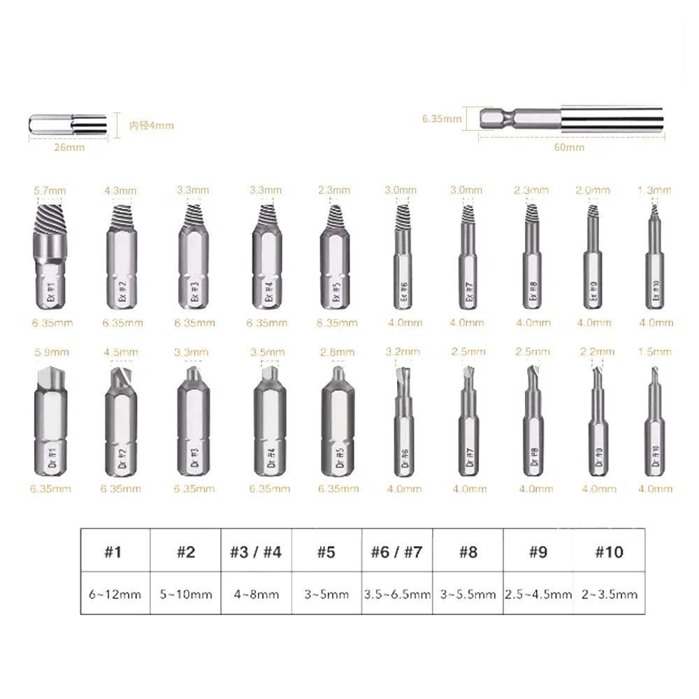 Damaged Screw Extractor Remover Drill Bit Set Disassemble Screws Bolt Stud Slip Teeth Demolish Stripped Broken Remover Tools