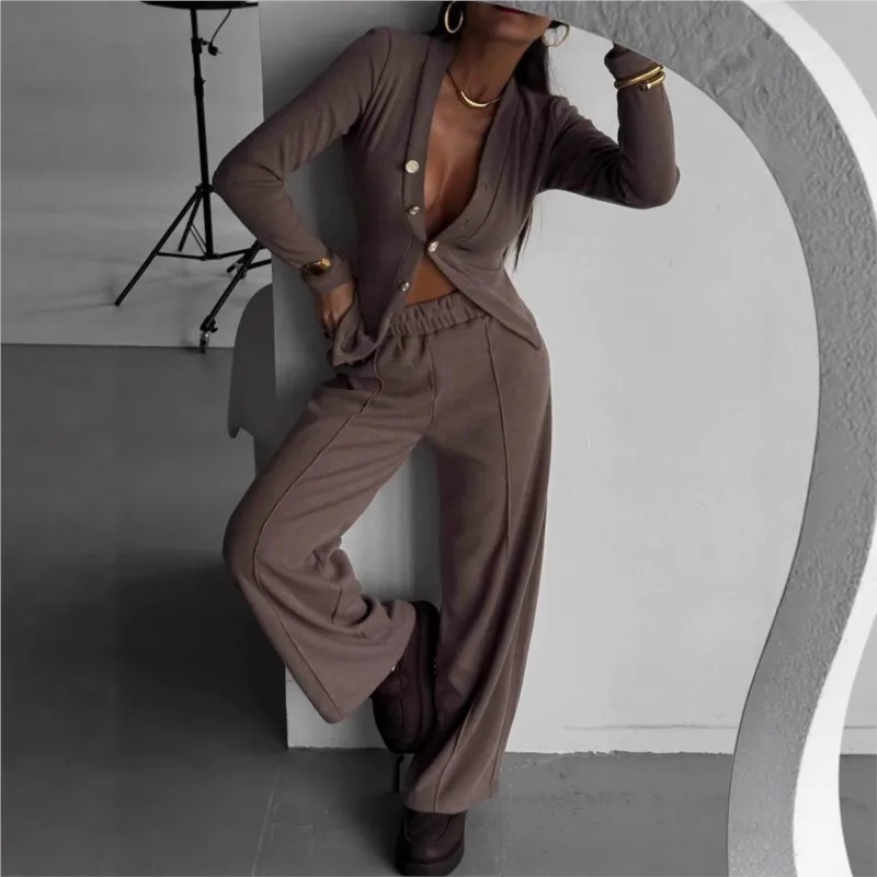 2025, casual trainingspaksets voor dames, metalen knopen, los vest, tops + rechte joggingbroek, effen mode, hardloopstraatoutfits