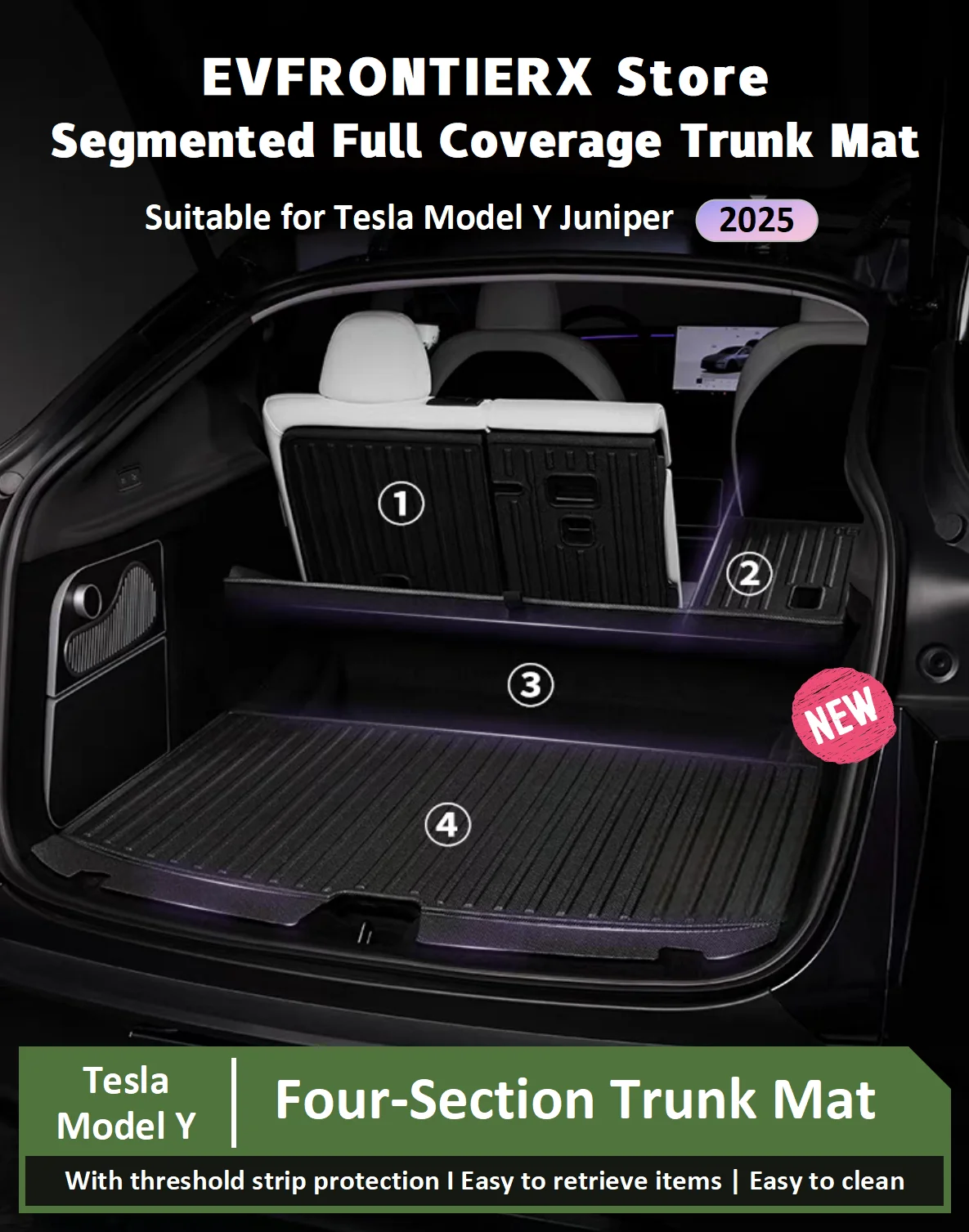 For Tesla New Model Y Juniper 2025+ Trunk Mat TPE Front & Rear Trunk Mat Seat backrest Protective Pad Cargo Liner Anti-Dirty Mat