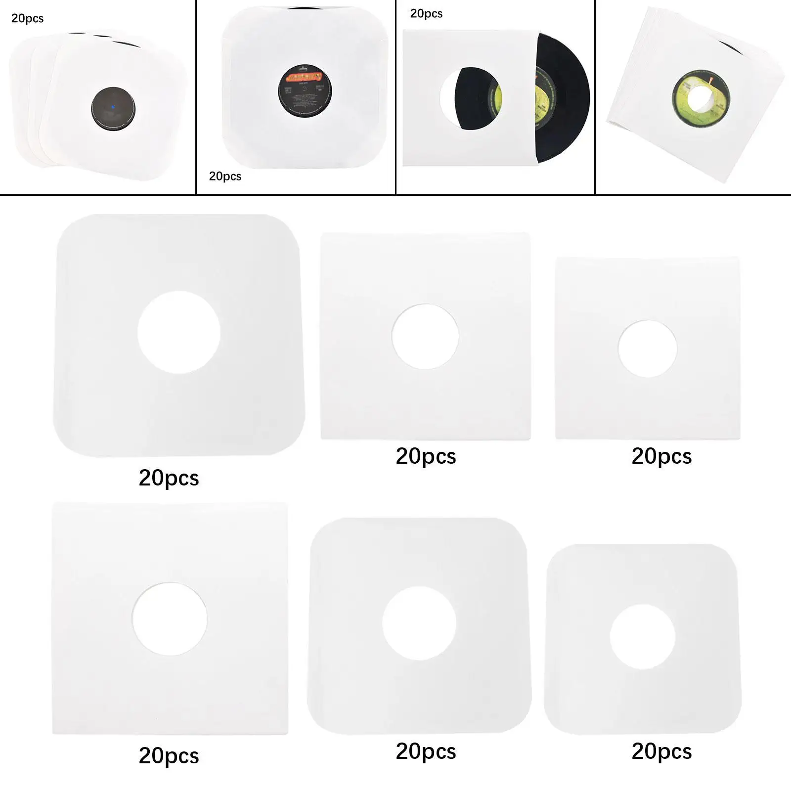 20x Vinyl Record Inner Sleeves White Inner Sleeves Record Sleeves Protection Covers