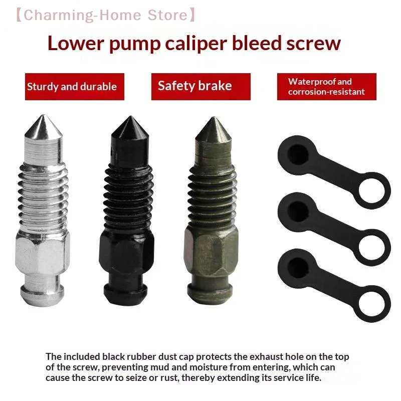 【M】Motorcycle Brake Pump Caliper Exhaust Bleed Screw Set with Rubber Dust Cap, for Moped Scooter
