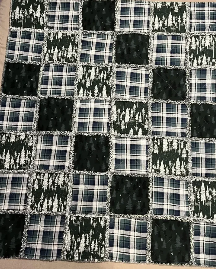 Handmade Rag Lap Blanket Christmas Blue Green Plaid Deer Gift Christmas Gift Living Room Sofa Bedroom Blanket Home Decoration