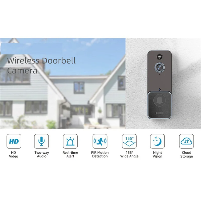FULL-Wireless Wifi Video Doorbell Camera PIR Human Detection Cloud Storage Outdoor Door Bell Intercom Smart Home(With) Easy To U