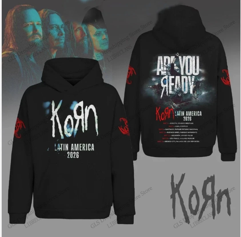 

2026 Новая рок-группа Korn Tour, толстовки с 3d принтом для мужчин и женщин, модная толстовка с капюшоном в стиле рок-хип-хоп, одежда для взрослых, Masculina Sudadera