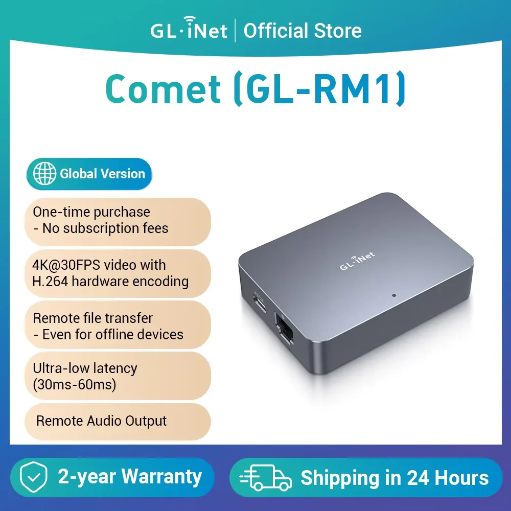 GL.iNet Comet GL-RM1 Remote KVM Remote Control PC or Server Over Internet 4K 30FPS,BIOS Control, Tailscale, Support Remote Keyboard Video Mouse,Remote Audio Output for Total Control,BIOS-level access, no software needed on the host computer
