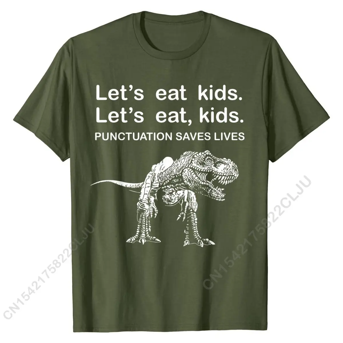 Let's Eat Kids Punctuation Saves Lives Funny Grammar T-Rex T-Shirt Men Hip Hop Printed On Tops & Tees Cotton Tshirts Summer