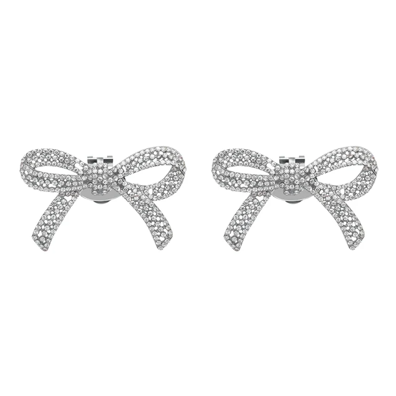 2Pcs Crystal Rhinestones Bow Shoe Clips Wedding Bridal Shoe Buckles DIY Manual Bead High Heels Flower Decorations Silver