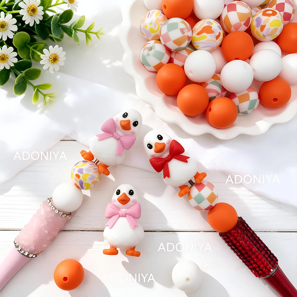 32Pcs Bowknot Duck Silicone Beads Set DIY Beaded Necklace Bracelet Decoration Pen Jewelry Pendant Etc. Holiday Birthday Gift