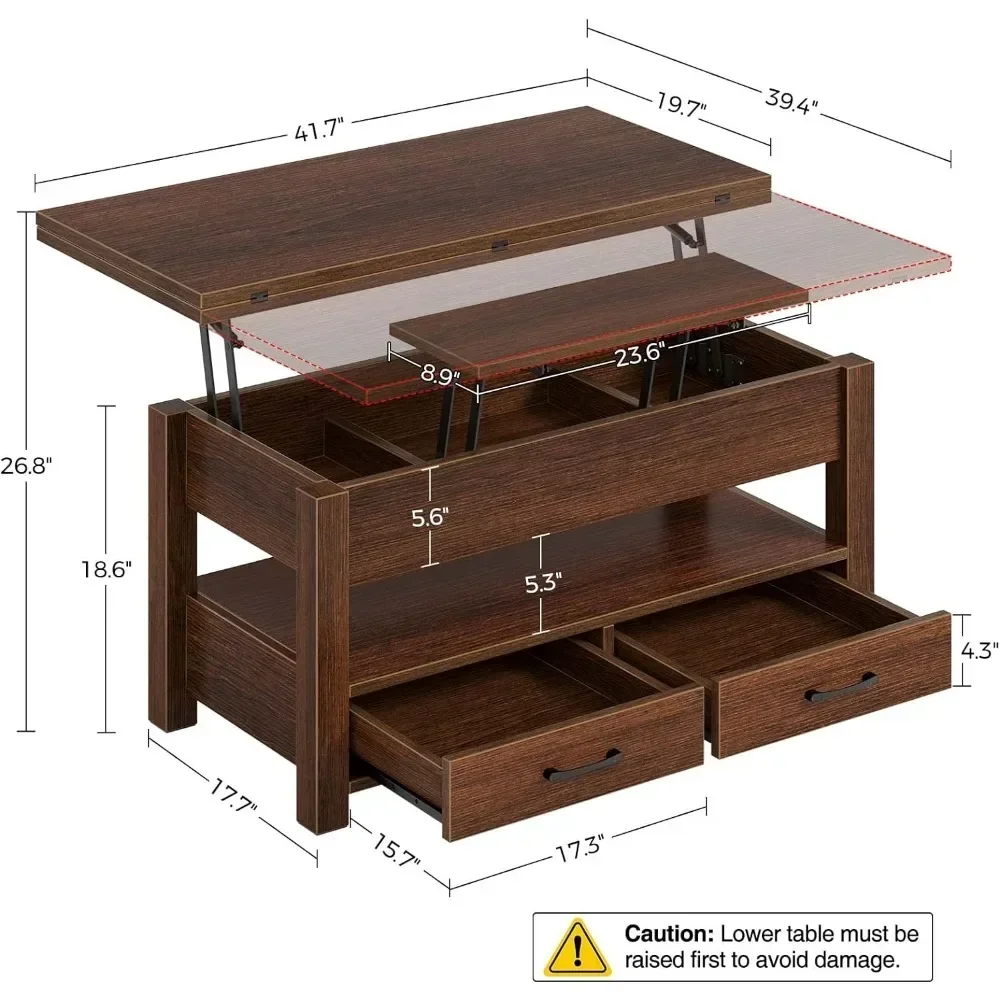 A multifunctional convertible with a coffee table lift top, drawers, and hidden compartments