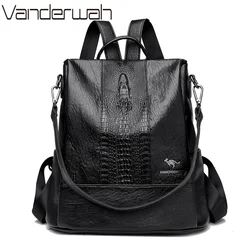 Women's Crocodile Pattern Backpack Leather School Bookbags for Girls Bagpack Large Capacity Designer Travel Rucksack Mochilas