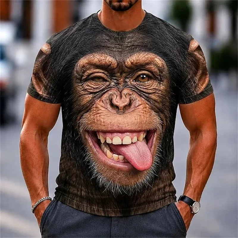 Men 3D Funny Animal Face Print T Shirt Tiger Lion Graphic Short Sleeve Tee Casual Tops For Streetwear Party Daily Outfits