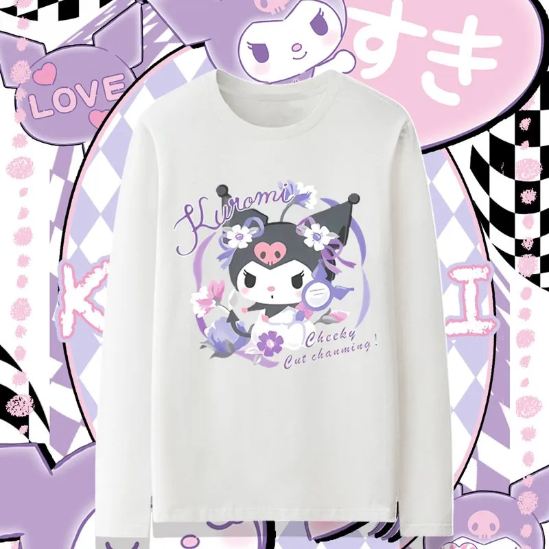 

Sanrio Co-branded Long Sleeve T-shirt Women's Cinnamon Dog Kumi Melody Cartoon Printed Clothes Pure Cotton Base Shirt