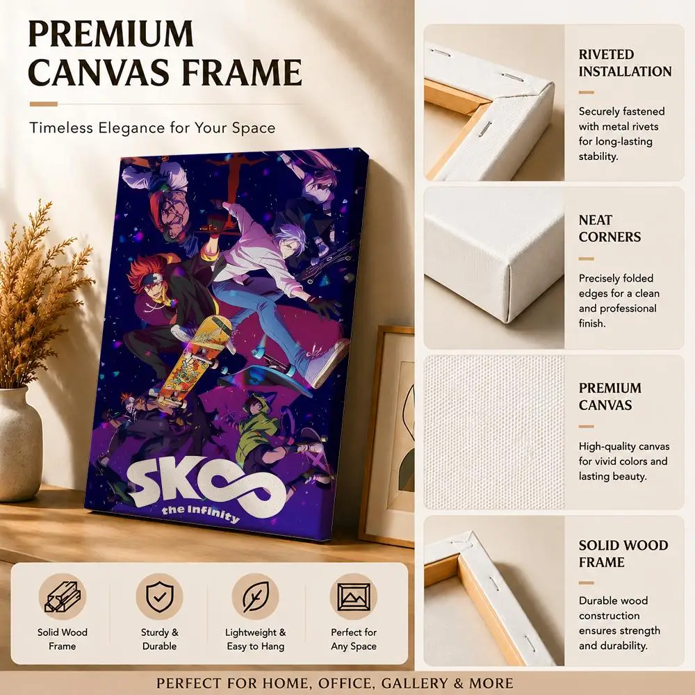 Energetic Anime Boy S-Sk8 The Infinity Framed Wall Painting Canvas Art Poster with Solid Wood Frame for Living Room Home Decor