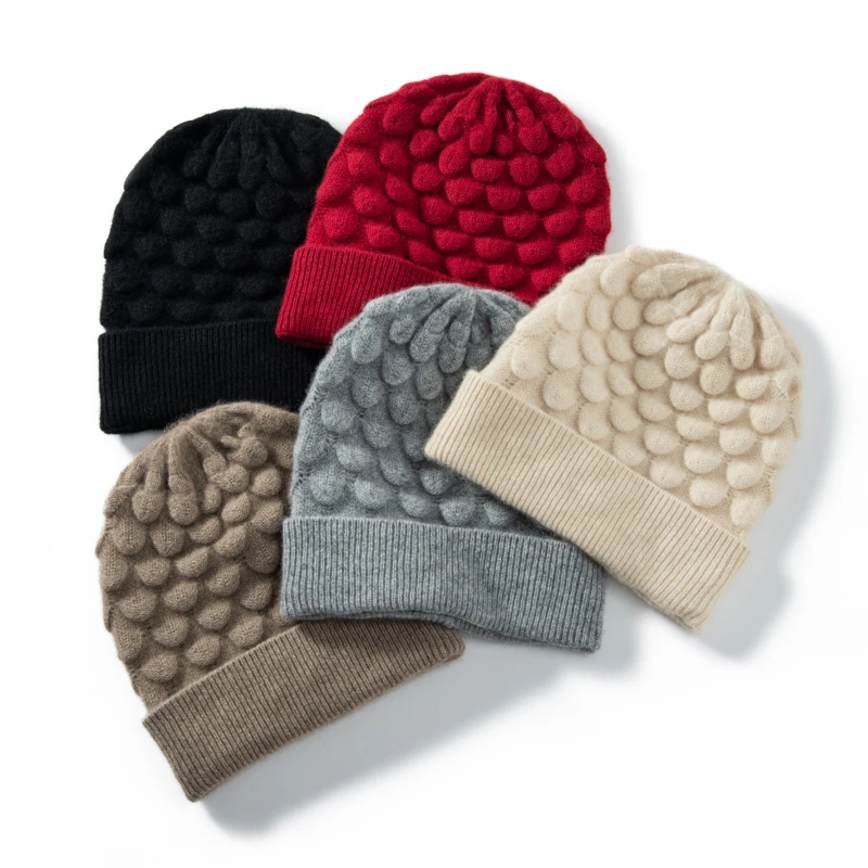 Aクラスカシミヤ厚手暖かい帽子女性の冬の立体ニットカシミヤ帽子ファッション高品質レジャー帽子女性