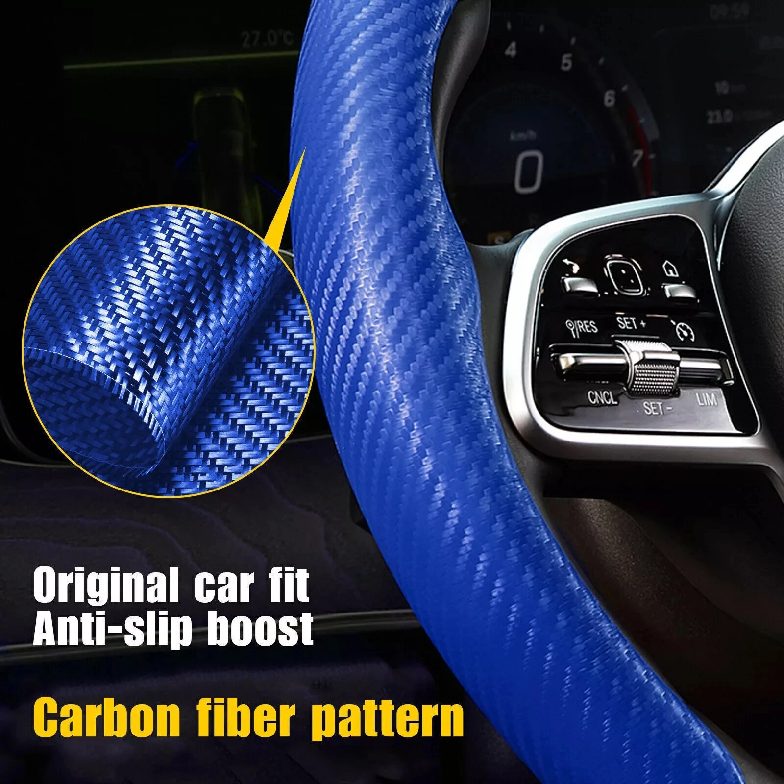 Blue 38cm Carbon Fiber Universal Car Steering Wheel Booster Cover NonSlip Accessories