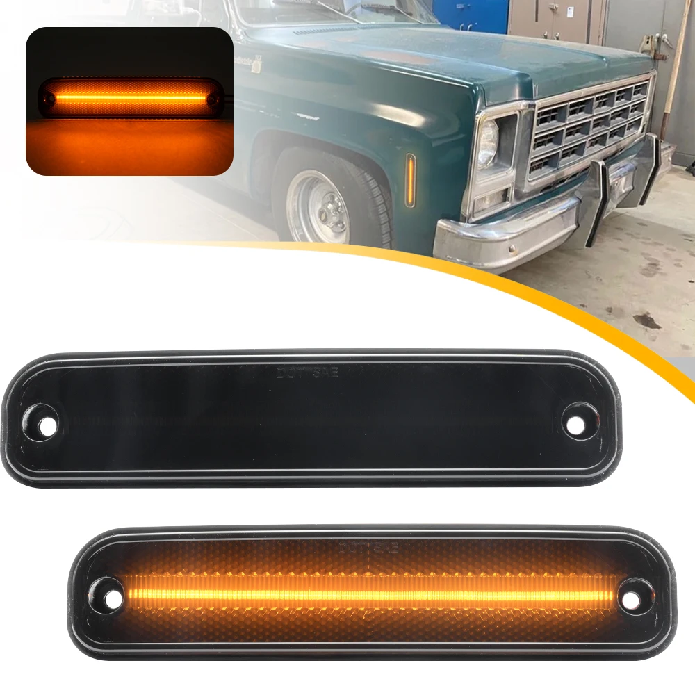 2PCS Amber Led Front Turn Signal Blinker Lamp Side Marker Lights For Chevrolet GMC C/K R/V C30 K30 C35 K35 DRW